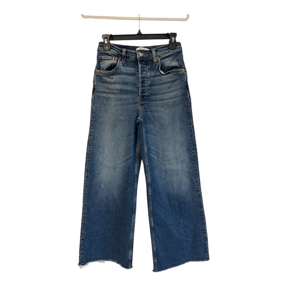 Re/Done Denim - RE/DONE Wide Leg Jeans Women’s Size 24 Azzurro Raw Hem High Rise Blue Denim
